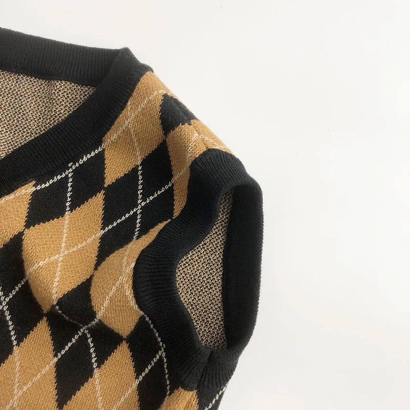 ノースリーブセットアップ キッズベスト ハーフパンツ アーガイルチェック ニットベスト ニットパンツ【mh0004203】