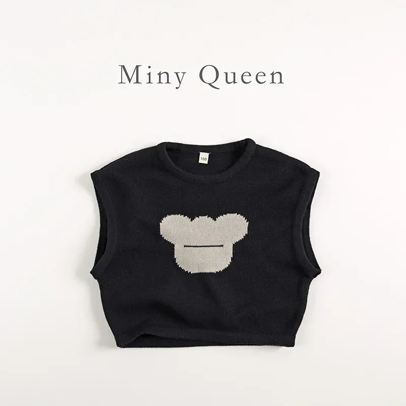 ノースリーブセットアップ キッズトップス/パンツ ベアくまニットベスト/ニットハーフパンツ【mh0006836】