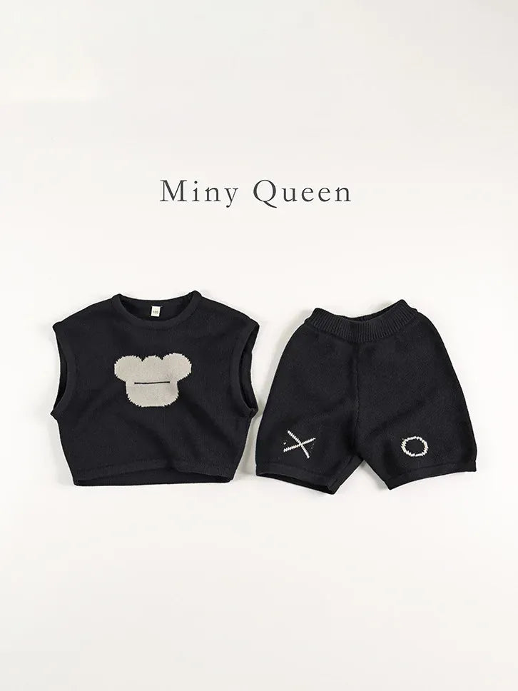 ノースリーブセットアップ キッズトップス/パンツ ベアくまニットベスト/ニットハーフパンツ【mh0006836】