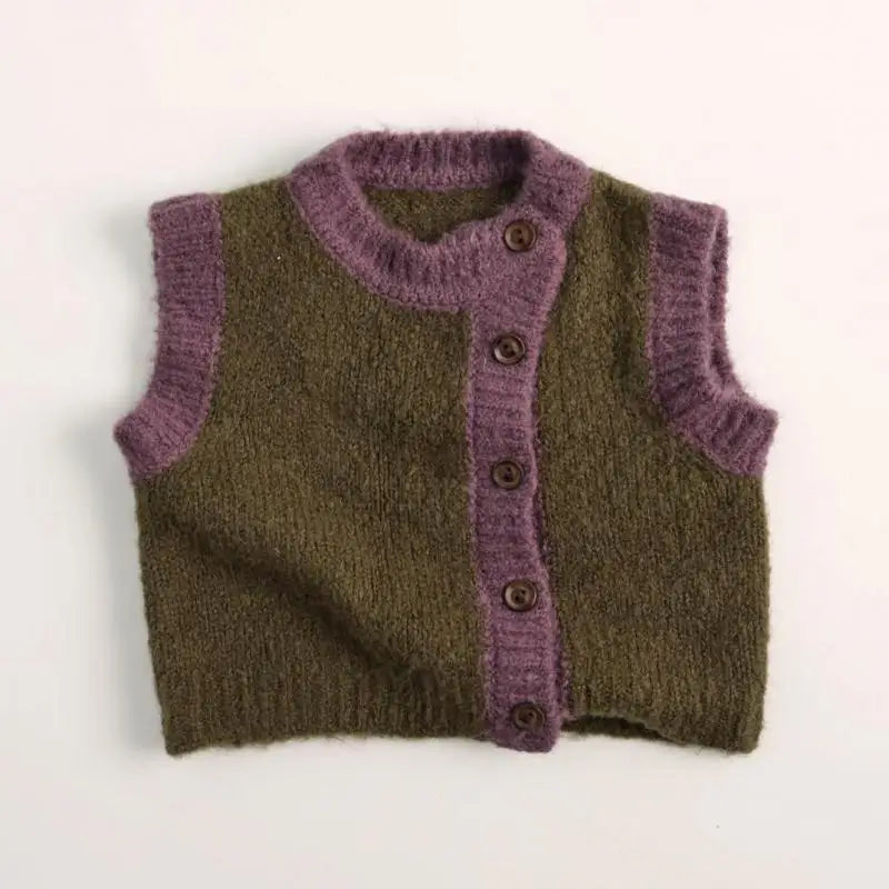ベスト キッズベスト ニットバイピングアシメフロントボタンベスト【mh0007216】