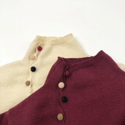 ニット・セーター キッズトップス アシメボタンハイネックボトルネックニットセーター【mh0007872】