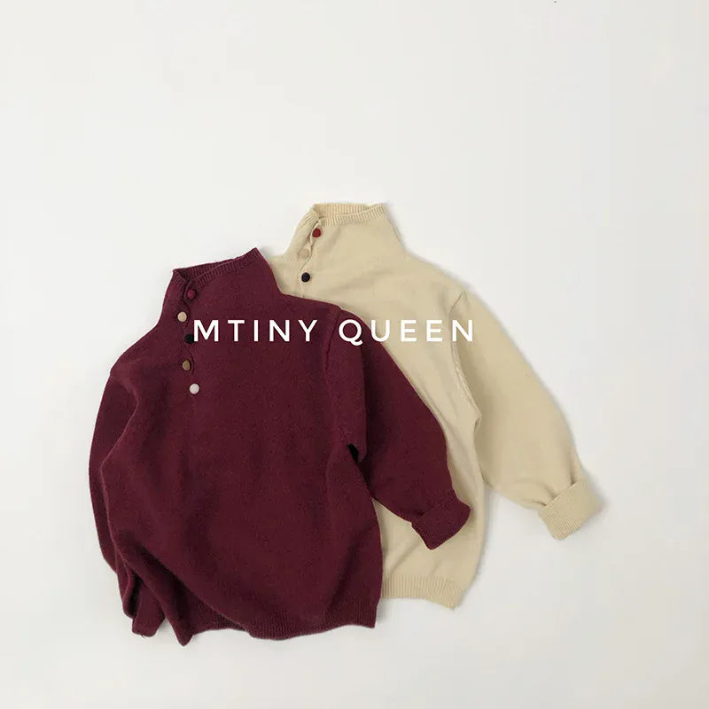 ニット・セーター キッズトップス アシメボタンハイネックボトルネックニットセーター【mh0007872】