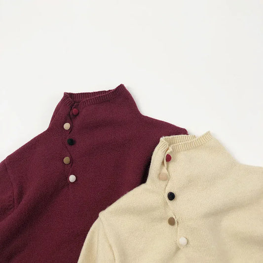 ニット・セーター キッズトップス アシメボタンハイネックボトルネックニットセーター【mh0007872】