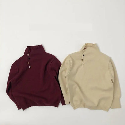 ニット・セーター キッズトップス アシメボタンハイネックボトルネックニットセーター【mh0007872】