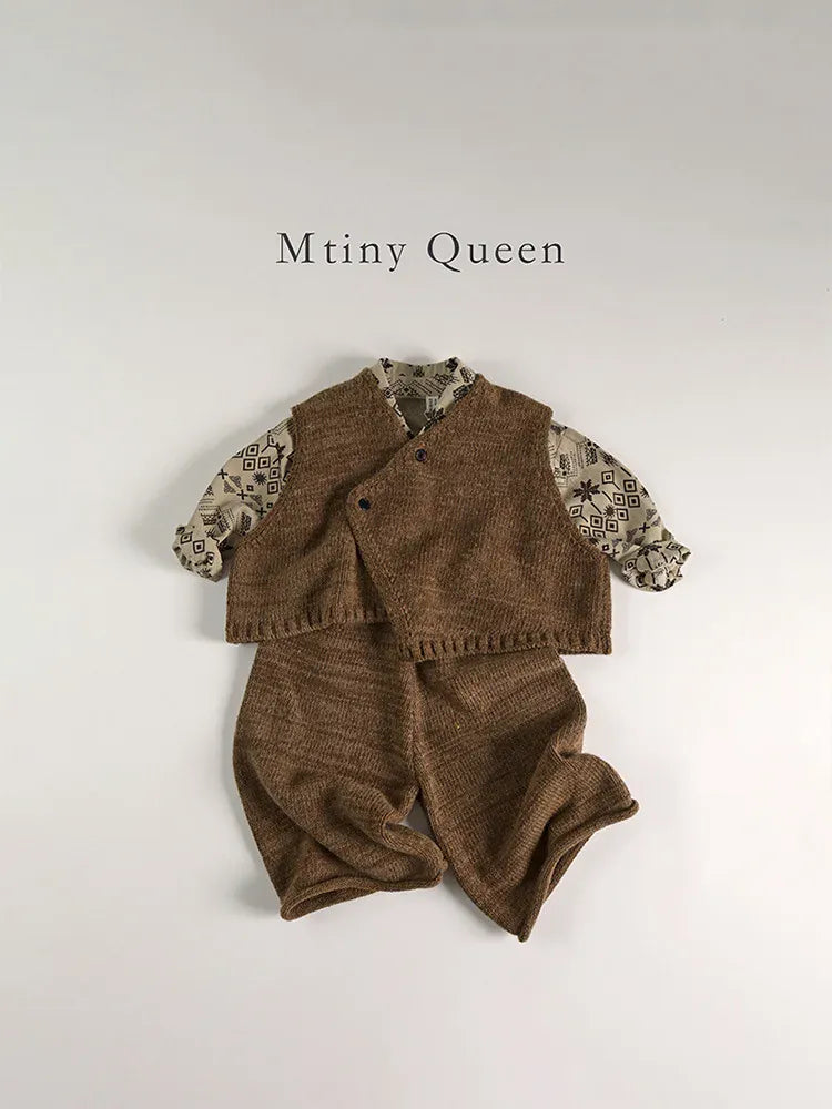 ノースリーブセットアップ キッズベスト/パンツ ニットアシメベスト/ニットワイドパンツ【mh0008335】