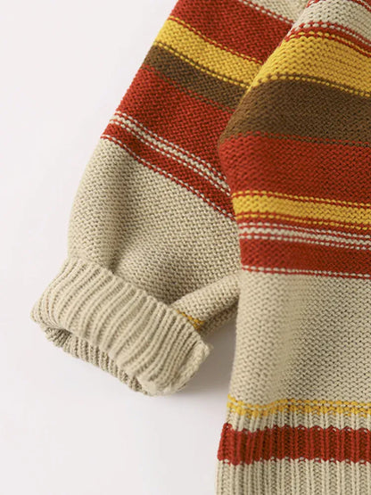 長袖シャツ・ブラウス キッズトップス レトロボーダーポロ襟ニットセーター【mh0008338】