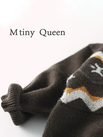 長袖シャツ・ブラウス キッズトップス レトロノルディック柄ポロ襟ニットセーター【mh0008339】