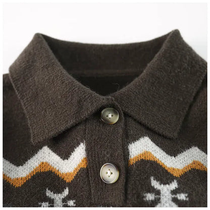 長袖シャツ・ブラウス キッズトップス レトロノルディック柄ポロ襟ニットセーター【mh0008339】