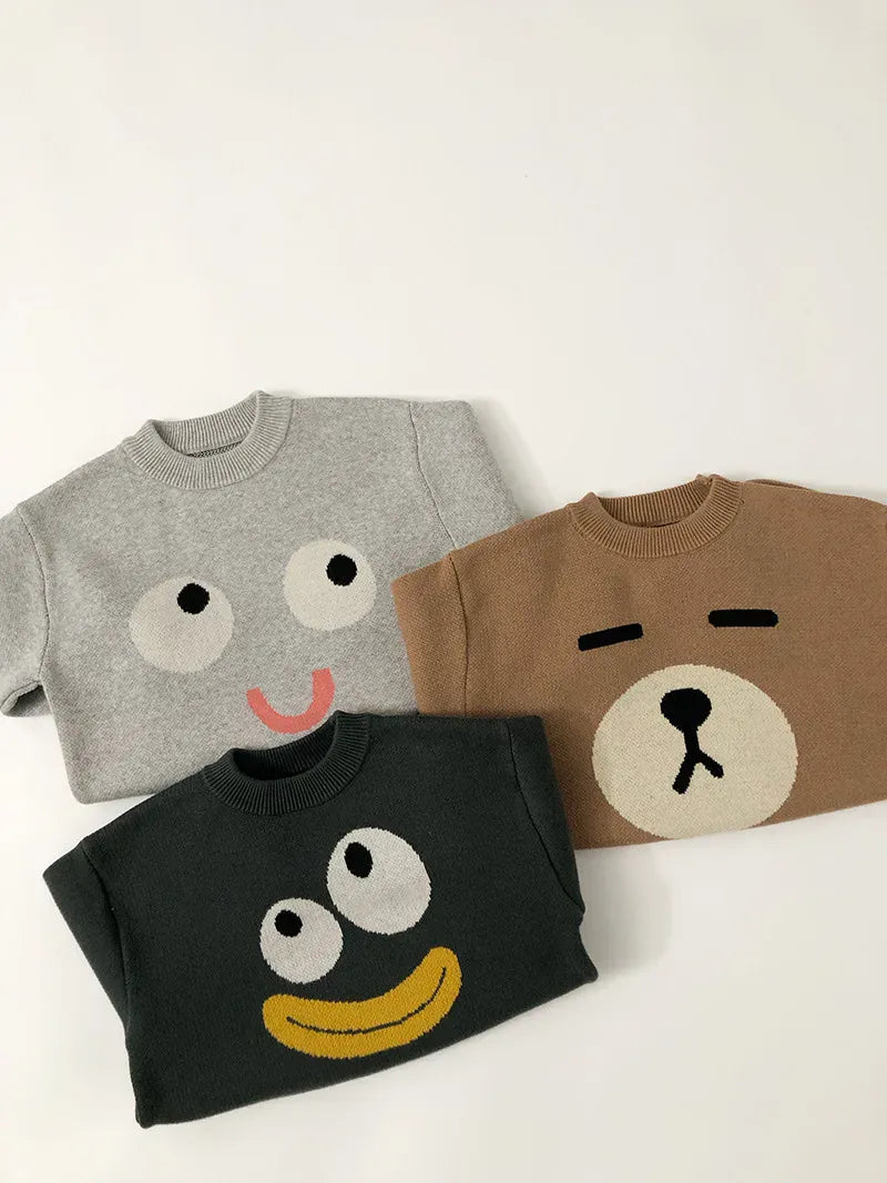 ニット・セーター キッズトップス ファニーフェイスデザインニット長袖セーター【mh0008411】