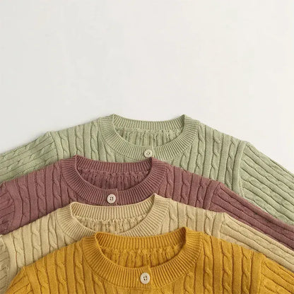 カーディガン・パーカー キッズカーディガン リブニットシンプル丸襟カーディガンジャケット【mh0008952】