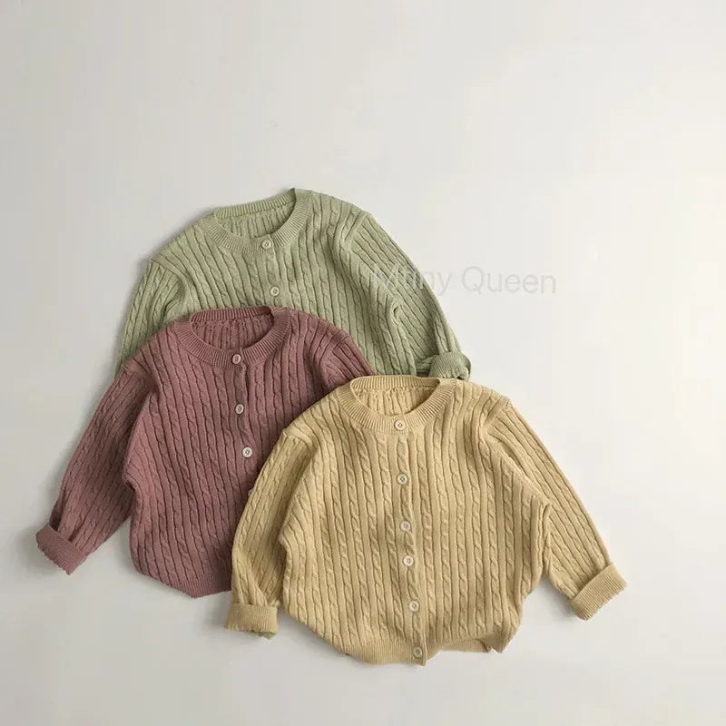 カーディガン・パーカー キッズカーディガン リブニットシンプル丸襟カーディガンジャケット【mh0008952】