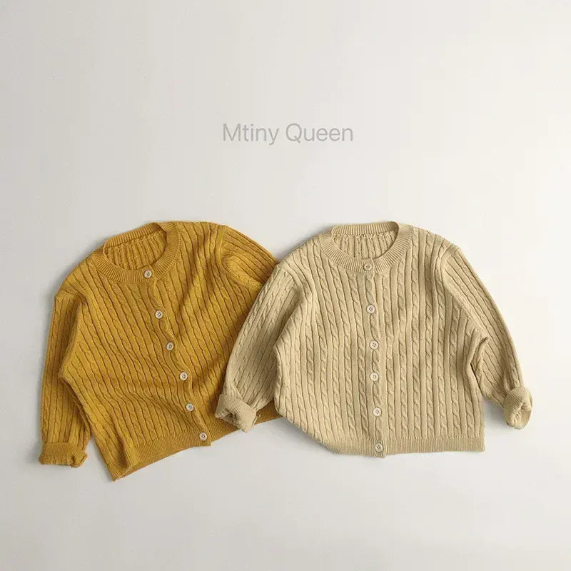 カーディガン・パーカー キッズカーディガン リブニットシンプル丸襟カーディガンジャケット【mh0008952】