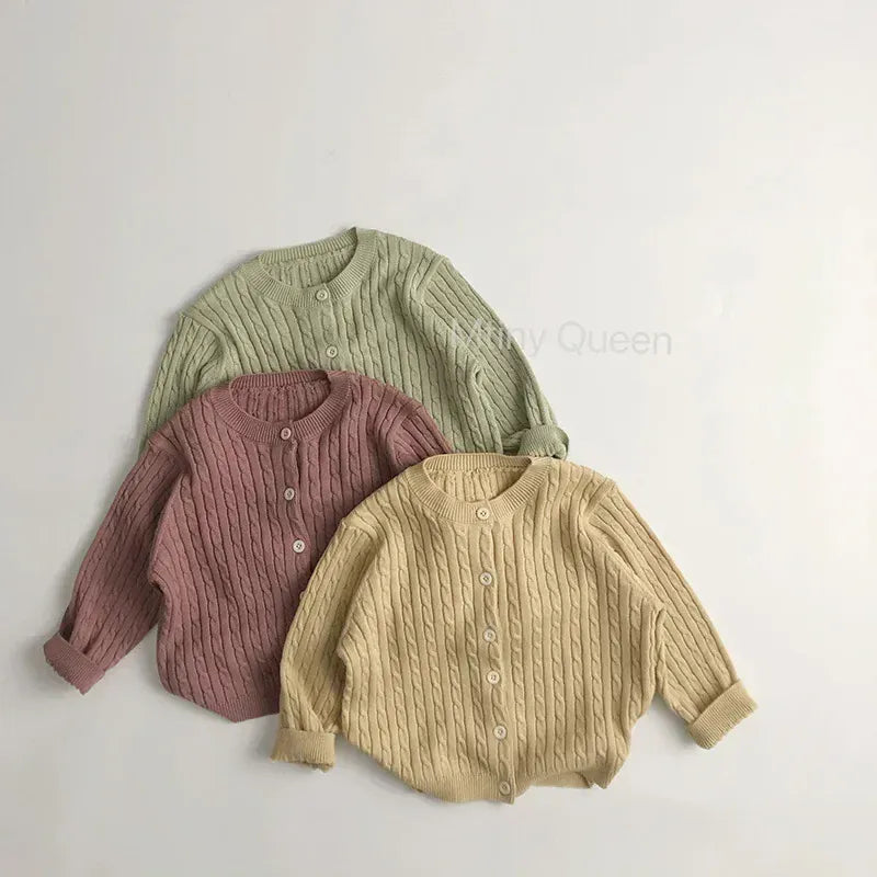 カーディガン・パーカー キッズカーディガン リブニットシンプル丸襟カーディガンジャケット【mh0008952】