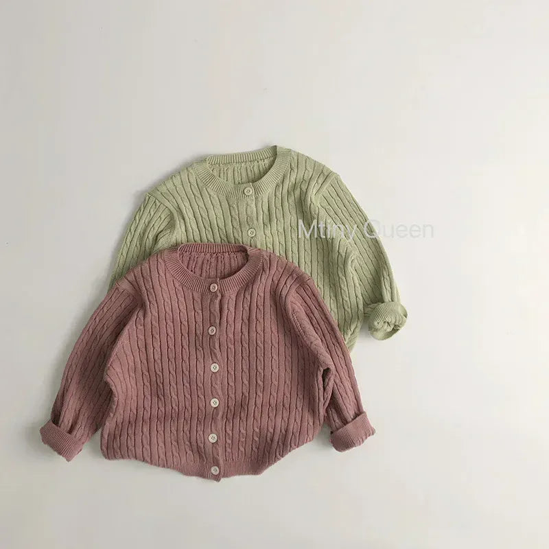 カーディガン・パーカー キッズカーディガン リブニットシンプル丸襟カーディガンジャケット【mh0008952】