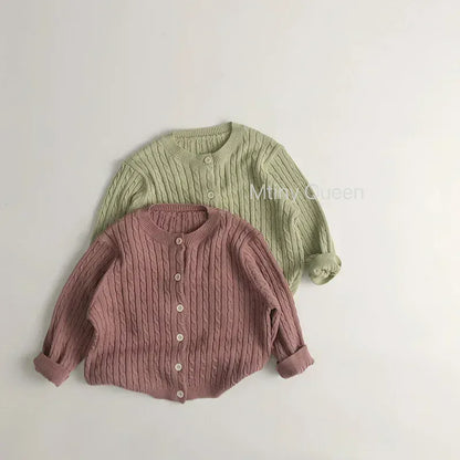 カーディガン・パーカー キッズカーディガン リブニットシンプル丸襟カーディガンジャケット【mh0008952】