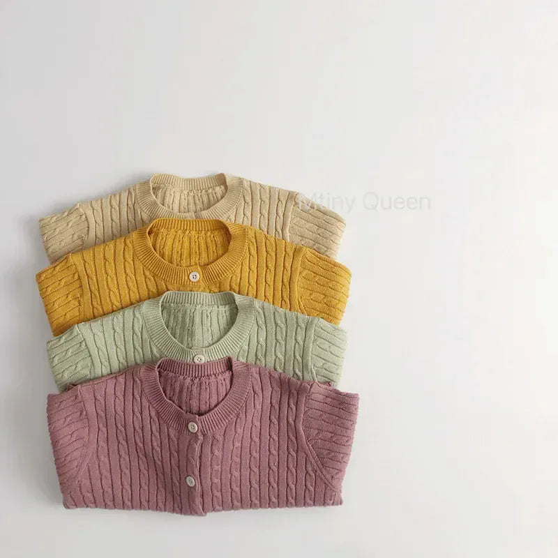 カーディガン・パーカー キッズカーディガン リブニットシンプル丸襟カーディガンジャケット【mh0008952】