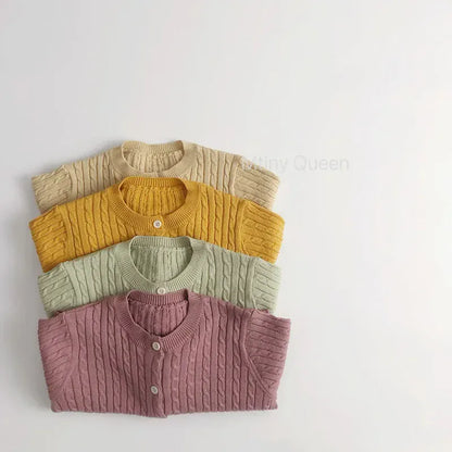 カーディガン・パーカー キッズカーディガン リブニットシンプル丸襟カーディガンジャケット【mh0008952】