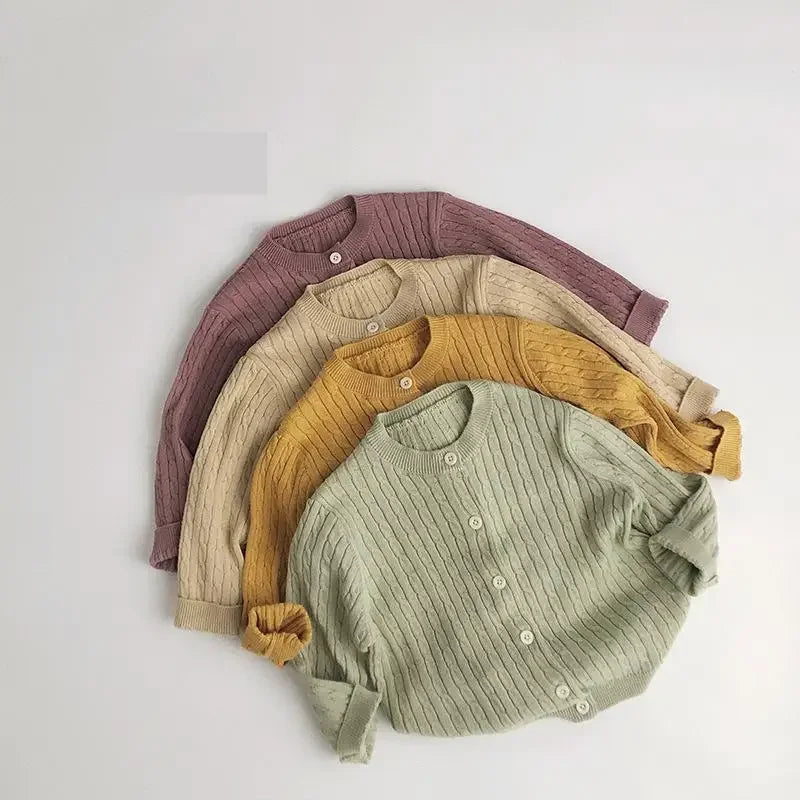 カーディガン・パーカー キッズカーディガン リブニットシンプル丸襟カーディガンジャケット【mh0008952】