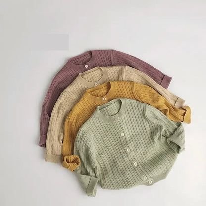 カーディガン・パーカー キッズカーディガン リブニットシンプル丸襟カーディガンジャケット【mh0008952】