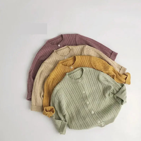 カーディガン・パーカー キッズカーディガン リブニットシンプル丸襟カーディガンジャケット【mh0008952】