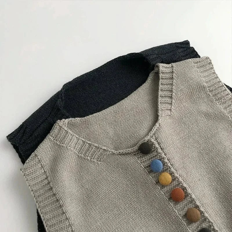 ベスト キッズベスト ニット前あきカラフルボタンジレベスト【mh0008954】