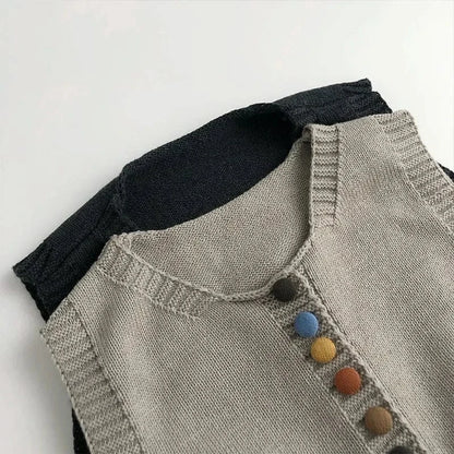 ベスト キッズベスト ニット前あきカラフルボタンジレベスト【mh0008954】