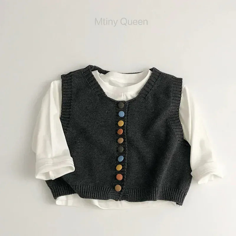 ベスト キッズベスト ニット前あきカラフルボタンジレベスト【mh0008954】