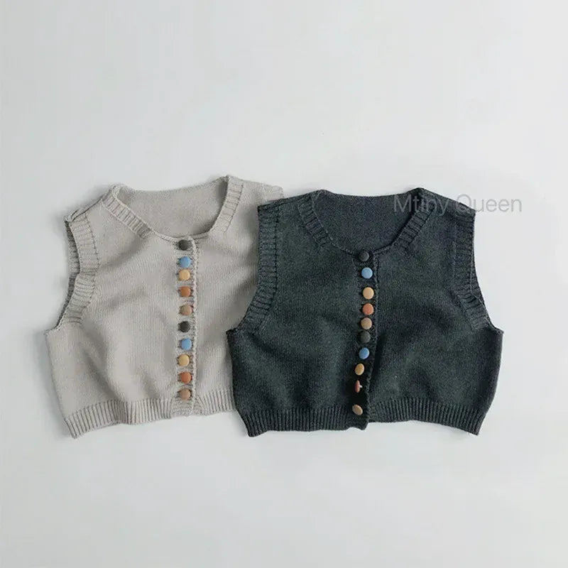 ベスト キッズベスト ニット前あきカラフルボタンジレベスト【mh0008954】