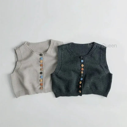 ベスト キッズベスト ニット前あきカラフルボタンジレベスト【mh0008954】