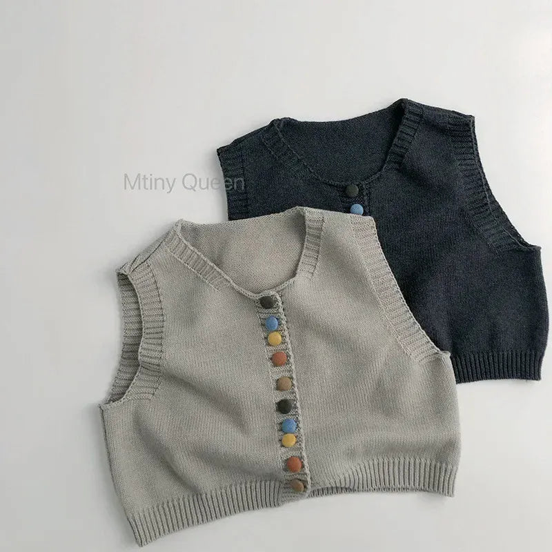 ベスト キッズベスト ニット前あきカラフルボタンジレベスト【mh0008954】