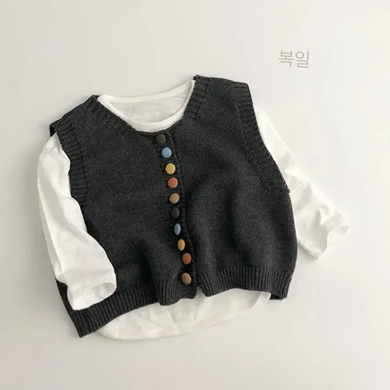 ベスト キッズベスト ニット前あきカラフルボタンジレベスト【mh0008954】