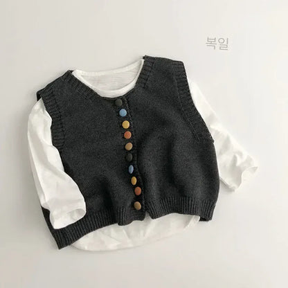 ベスト キッズベスト ニット前あきカラフルボタンジレベスト【mh0008954】