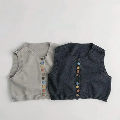 ベスト キッズベスト ニット前あきカラフルボタンジレベスト【mh0008954】