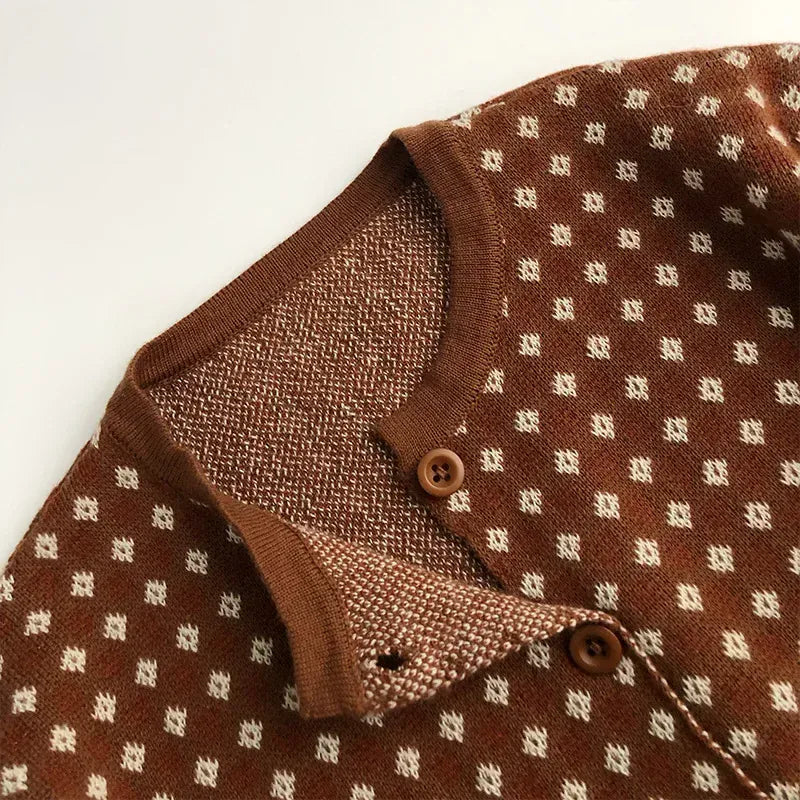 長袖セットアップ キッズカーディガン/ベスト/パンツ チェックニットセットアップ【mh0008955】