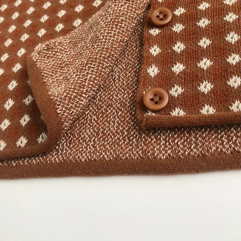 長袖セットアップ キッズカーディガン/ベスト/パンツ チェックニットセットアップ【mh0008955】