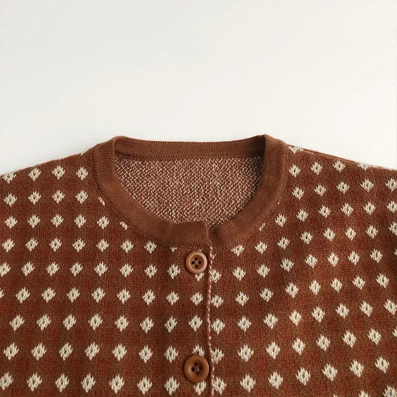 長袖セットアップ キッズカーディガン/ベスト/パンツ チェックニットセットアップ【mh0008955】