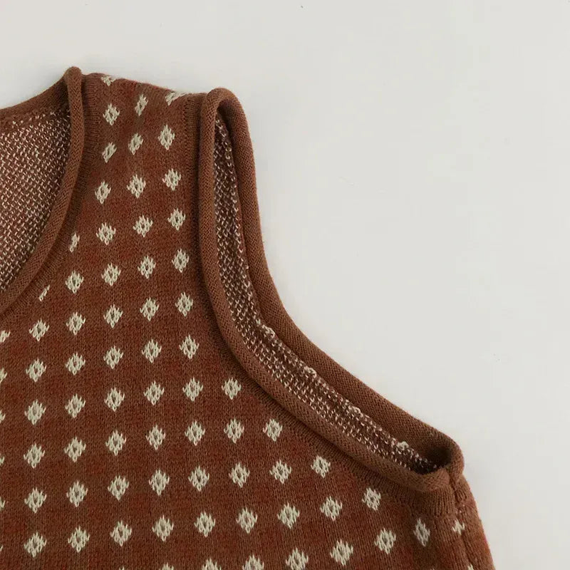 長袖セットアップ キッズカーディガン/ベスト/パンツ チェックニットセットアップ【mh0008955】