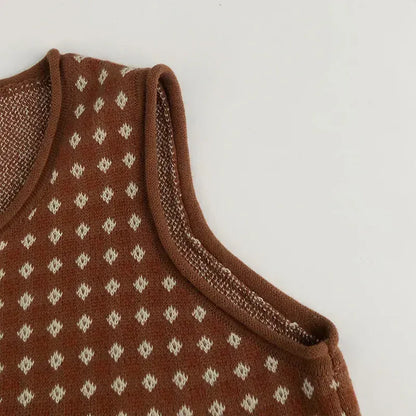 長袖セットアップ キッズカーディガン/ベスト/パンツ チェックニットセットアップ【mh0008955】