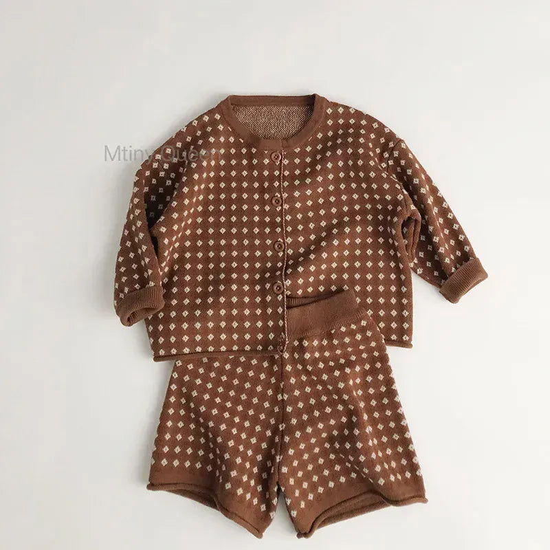 長袖セットアップ キッズカーディガン/ベスト/パンツ チェックニットセットアップ【mh0008955】