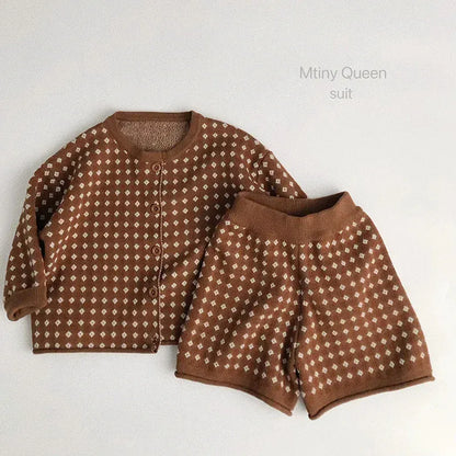 長袖セットアップ キッズカーディガン/ベスト/パンツ チェックニットセットアップ【mh0008955】