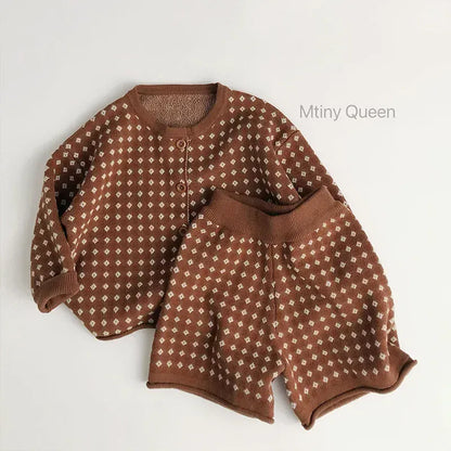 長袖セットアップ キッズカーディガン/ベスト/パンツ チェックニットセットアップ【mh0008955】