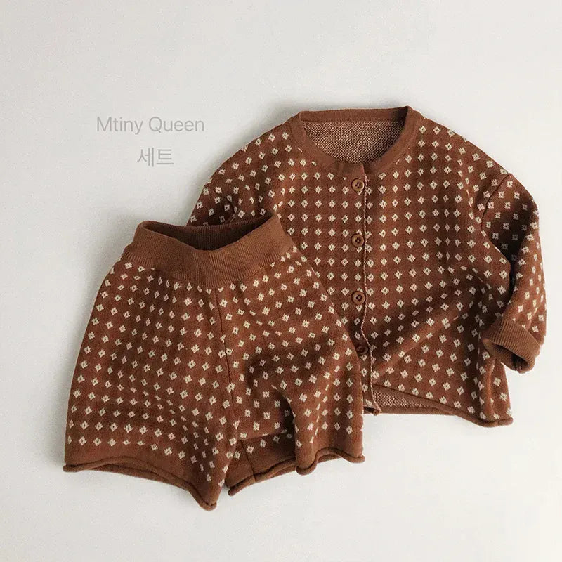 長袖セットアップ キッズカーディガン/ベスト/パンツ チェックニットセットアップ【mh0008955】