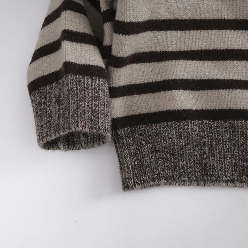 ニット・セーター ワイドシルエット ボーダー柄ニット 長袖トップス ポケット付き【mh0011096】