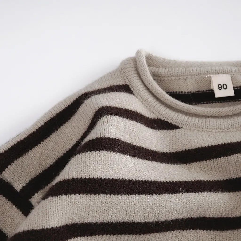 ニット・セーター ワイドシルエット ボーダー柄ニット 長袖トップス ポケット付き【mh0011096】