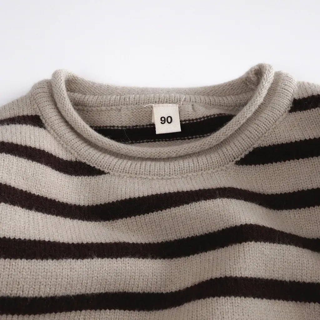 ニット・セーター ワイドシルエット ボーダー柄ニット 長袖トップス ポケット付き【mh0011096】