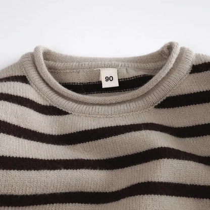 ニット・セーター ワイドシルエット ボーダー柄ニット 長袖トップス ポケット付き【mh0011096】