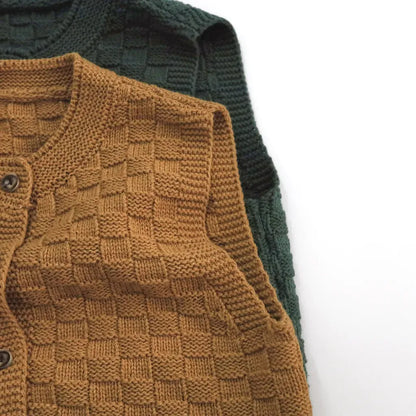 ベスト ブロックチェック柄ボタンニットベスト【mh0011279】