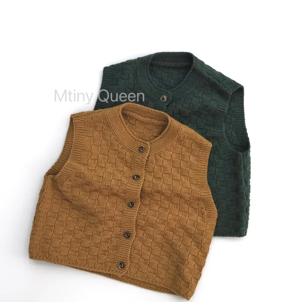 ベスト ブロックチェック柄ボタンニットベスト【mh0011279】