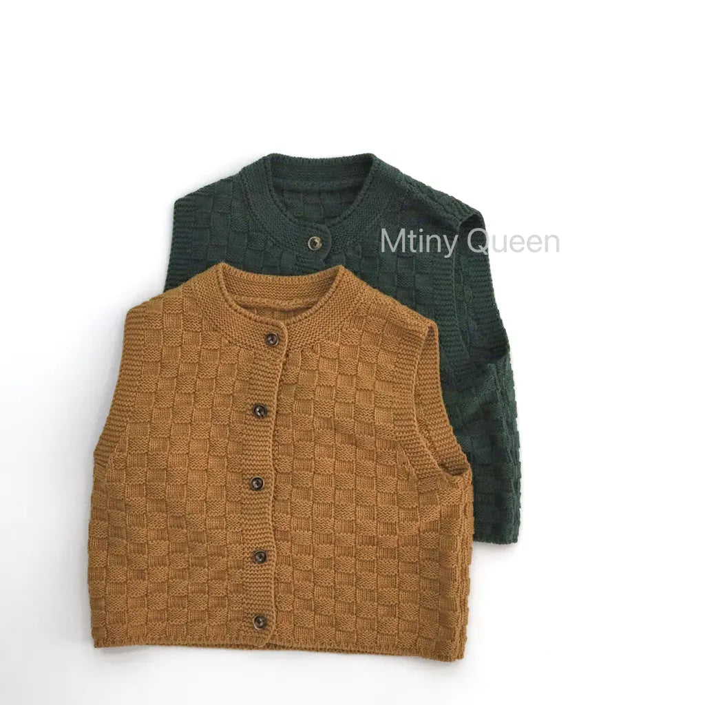 ベスト ブロックチェック柄ボタンニットベスト【mh0011279】
