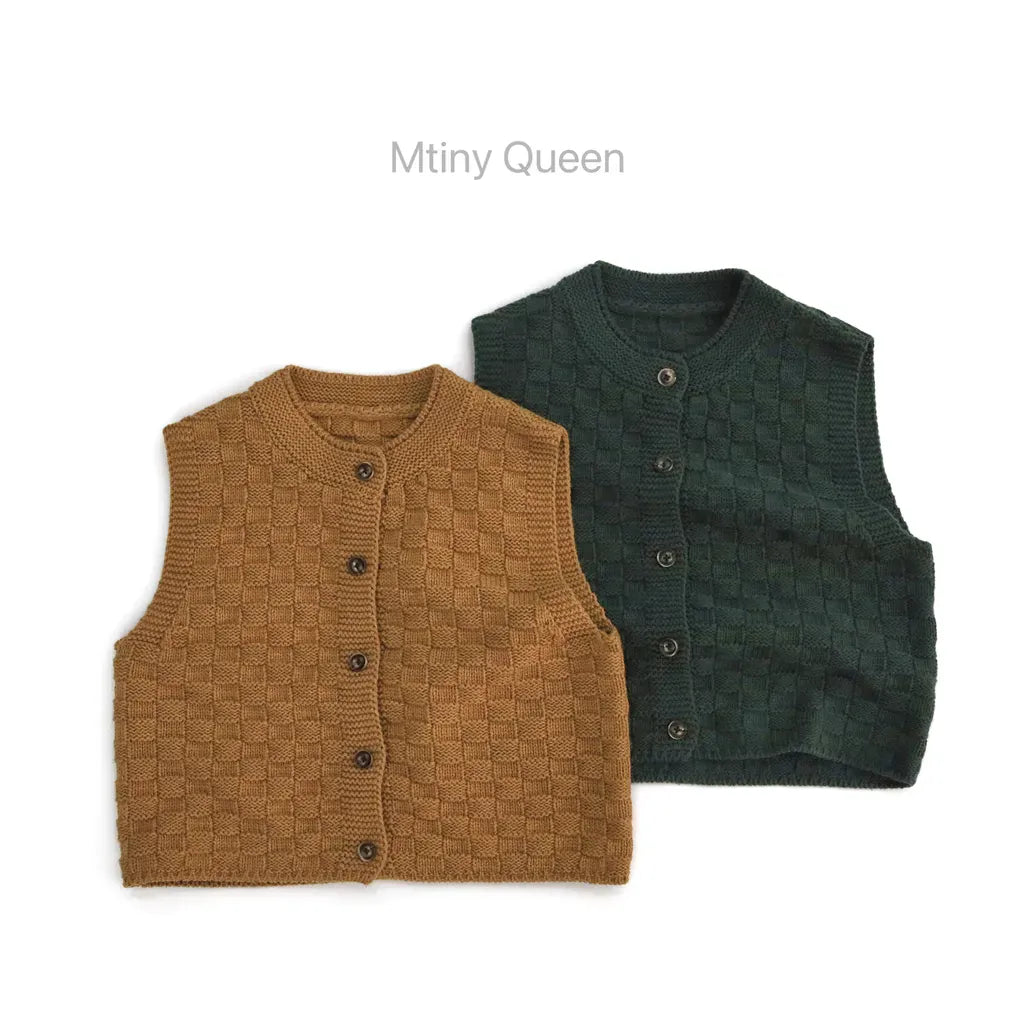 ベスト ブロックチェック柄ボタンニットベスト【mh0011279】